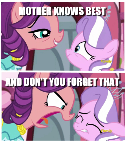 Size: 639x721 | Tagged: safe, derpibooru import, edit, edited screencap, screencap, diamond tiara, spoiled rich, earth pony, pony, crusaders of the lost mark, abuse, bad parenting, bags under eyes, caption, equestria's worst mother, image macro, spoiled bitch, text, tiarabuse