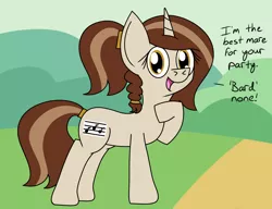 Size: 1404x1077 | Tagged: safe, artist:toonboy92484, derpibooru import, oc, oc:allegro dolce, unofficial characters only, pony, unicorn, bard, fantasy class, female, mare, pun