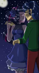 Size: 1024x1903 | Tagged: safe, artist:daniotheman, derpibooru import, flash sentry, sci-twi, twilight sparkle, equestria girls, alternate hairstyle, female, flashlight, flower, flower in hair, male, night, sciflash, shipping, stars, straight