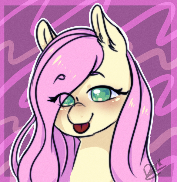 Size: 1280x1315 | Tagged: safe, artist:stella-drawz, derpibooru import, fluttershy, pony, :p, bust, cute, ear fluff, eye clipping through hair, eyebrows visible through hair, lidded eyes, no pupils, portrait, shyabetes, signature, silly, solo, tongue out