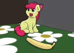 Size: 3506x2527 | Tagged: safe, artist:ljdamz1119, derpibooru import, apple bloom, earth pony, pony, banana, banana for scale, bananabloom, blank flank, female, filly, flower, food, image, png, ponified animal photo, reference, solo