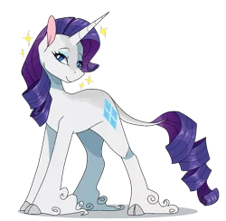 Size: 1280x1250 | Tagged: dead source, safe, artist:tacoanxietyflavor, derpibooru import, rarity, classical unicorn, pony, unicorn, alternate cutie mark, cloven hooves, colored ears, cute, female, leonine tail, mare, raribetes, simple background, solo, sparkles, transparent background, unshorn fetlocks