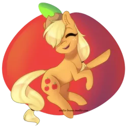 Size: 1280x1280 | Tagged: safe, artist:stella-drawz, derpibooru import, applejack, pony, apple, cute, dock, ear fluff, food, hair over one eye, jackabetes, open mouth, solo