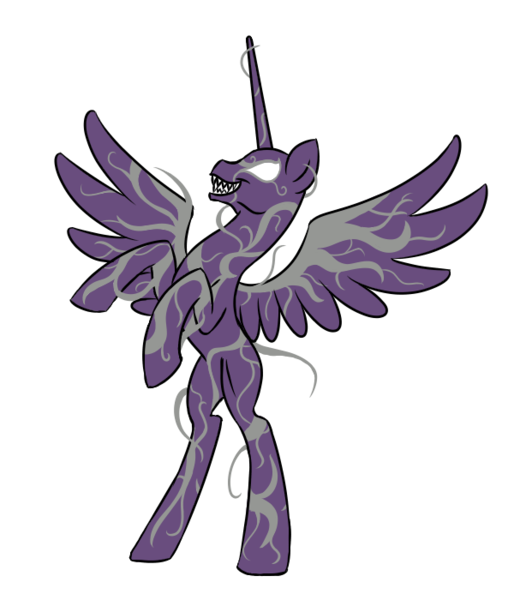 Size: 600x700 | Tagged: artist:spyro-for-life, derpibooru import, fanfic:the symbiote, marvel, marvel comics, princess celestia, rearing, safe, scorn (symbiote), simple background, symbiote, symbiote pony, transparent background