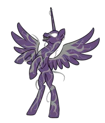 Size: 600x700 | Tagged: artist:spyro-for-life, derpibooru import, fanfic:the symbiote, marvel, marvel comics, princess celestia, rearing, safe, scorn (symbiote), simple background, symbiote, symbiote pony, transparent background