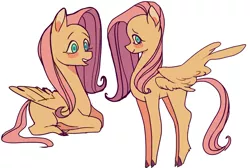 Size: 1280x858 | Tagged: safe, artist:xrnoodle, derpibooru import, fluttershy, pegasus, pony, colored hooves, cute, duality, leg fluff, missing cutie mark, ponyloaf, profile, prone, shyabetes, simple background, white background