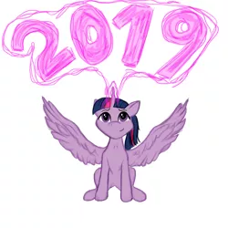 Size: 9000x9000 | Tagged: safe, artist:cody365, artist:pegaplex, derpibooru import, twilight sparkle, twilight sparkle (alicorn), alicorn, pony, 2019, absurd resolution, glowing horn, horn, illusion, magic, new year, simple background, solo, white background