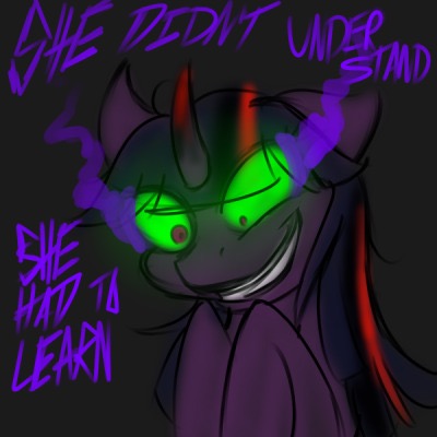 Size: 400x400 | Tagged: safe, artist:sinsays, derpibooru import, part of a set, twilight sparkle, pony, unicorn, ask corrupted twilight sparkle, tumblr:ask corrupted twilight sparkle, color change, colored horn, corrupted, corrupted twilight sparkle, curved horn, dark, dark equestria, dark magic, dark queen, dark world, darkened coat, darkened hair, female, horn, insanity, magic, part of a series, psychotic, psychotic twilight sparkle, queen twilight, solo, sombra empire, sombra eyes, sombra's horn, tumblr, tyrant sparkle, unicorn twilight