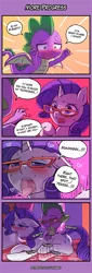 Size: 400x1180 | Tagged: suggestive, artist:lumineko, derpibooru import, rarity, spike, dragon, pony, unicorn, ahegao, back scratching, bait and switch, behaving like a dog, blushing, comic, dialogue, drool, female, floating heart, floppy ears, glasses, heart, image, innuendo, lip bite, male, mare, massage, open mouth, png, scratch reflex, scratching, shipping, sparity, speech bubble, straight, sweat, sweatdrops, tongue out, winged spike