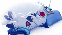 Size: 1878x1056 | Tagged: safe, artist:bcpony, derpibooru import, shining armor, pony, unicorn, comic book, cute, drool, facebooking, leg twitch, male, on back, onomatopoeia, open mouth, pillow, shining adorable, sleeping, snoring, solo, sound effects, stallion, twitching, unshorn fetlocks, z, zzz