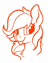 Size: 475x573 | Tagged: safe, artist:dimfann, derpibooru import, earth pony, pony, :p, bust, chest fluff, female, lineart, looking at you, mare, monochrome, portrait, silly, simple background, sketch, smiling, solo, tongue out, white background