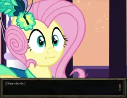 Size: 805x626 | Tagged: derpibooru import, fluttershy, glare silently, make new friends but keep discord, safe, screencap, scrunchy face, solo, tyranny