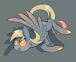 Size: 1280x1048 | Tagged: safe, artist:sony-shock, derpibooru import, derpy hooves, pegasus, pony, colored wings, cute, derpabetes, female, flying, gradient hooves, gradient wings, gray background, mare, no pupils, open mouth, simple background, solo, wings