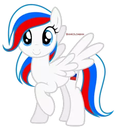 Size: 3674x3900 | Tagged: safe, artist:binakolombina, derpibooru import, oc, oc:marussia, ponified, pegasus, pony, cute, female, looking at you, mare, nation ponies, raised hoof, russia, smiling, solo