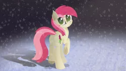 Size: 5120x2880 | Tagged: safe, artist:just rusya, derpibooru import, roseluck, earth pony, pony, butt, female, head turn, looking at you, looking back, looking back at you, mare, plot, raised hoof, smiling, snow, snowfall, solo, underhoof, winter