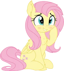 Size: 5047x5604 | Tagged: safe, artist:aureai-sketches, artist:cyanlightning, derpibooru import, fluttershy, pegasus, pony, .svg available, absurd resolution, blushing, chest fluff, cute, ear fluff, female, folded wings, grin, leg fluff, mare, shyabetes, simple background, sitting, smiling, solo, squishy cheeks, transparent background, vector, wings