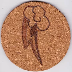 Size: 894x894 | Tagged: artist:malte279, coaster, cork, craft, cutie mark, derpibooru import, pyrography, rainbow dash, safe, traditional art