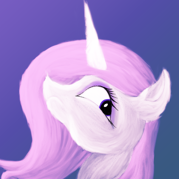 Size: 2064x2064 | Tagged: safe, artist:gangrene, derpibooru import, fleur-de-lis, pony, unicorn, female, gradient background, looking back, mare, profile, solo