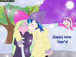 Size: 2800x2100 | Tagged: safe, artist:rainbowyoshi305, derpibooru import, indigo zap, lemon zest, sour sweet, equestria girls, female, happy new year, holiday, lemonzap, lesbian, shipping