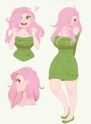 Size: 2024x2751 | Tagged: safe, artist:evehly, derpibooru import, fluttershy, bat pony, human, adorasexy, beautiful, beautisexy, big breasts, blushing, breasts, busty fluttershy, cleavage, clothes, cute, :d, excited, exclamation point, female, flats, flutterbat, frown, hair over one eye, happy, heart, humanized, legs, lips, looking at you, looking down, nervous, off shoulder, off shoulder sweater, open mouth, race swap, sexy, shoes, shoulderless, shy, shyabetes, simple background, smiling, solo, surprised, sweat, sweatdrop, sweater, sweater dress, sweatershy, trembling, white background