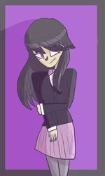 Size: 1153x1920 | Tagged: artist:madomix, beanbrows, bowtie, clothes, cute, derpibooru import, eyebrows, eyebrows visible through hair, eye clipping through hair, human, humanized, no catchlights, octavia melody, pantyhose, safe, skirt, solo, tavibetes