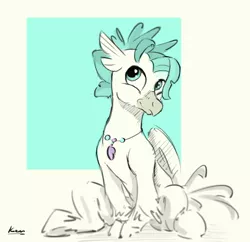 Size: 1182x1146 | Tagged: artist:kam, beak, classical hippogriff, derpibooru import, hippogriff, jewelry, male, necklace, quadrupedal, safe, season 8, sitting, solo, spoiler:s08, terramar