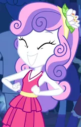 Size: 1875x2934 | Tagged: safe, derpibooru import, sweetie belle, equestria girls, adorable face, clothes, cute, diasweetes, dress, fall formal, fall formal outfits, flower, flower in hair, hairband, smiley face, smiling, solo