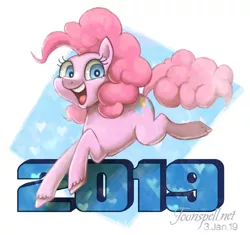 Size: 700x659 | Tagged: safe, artist:toonspell, derpibooru import, pinkie pie, earth pony, pony, 2019, female, happy new year, happy new year 2019, holiday, looking at you, mare, open mouth, solo