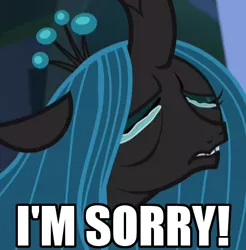 Size: 441x448 | Tagged: safe, derpibooru import, edit, edited screencap, screencap, ocellus, queen chrysalis, changedling, changeling, changeling queen, pony, season 8, what lies beneath, spoiler:s08, adorkable, anxiety, apology, breakdown, caption, cropped, crying, crysalis, cute, cutealis, disguise, disguised changeling, dork, dorkalis, drama queen, eyes closed, faic, fangs, female, floppy ears, frown, image macro, implied chrysalis, implied ocellus, majestic as fuck, mare, meta, nightmare cave, open mouth, out of context, reaction image, regret, sad, sadorable, silly, silly pony, sobbing, solo, sorry, tantrum, teary eyes, teeth, text, wall of tags, whining