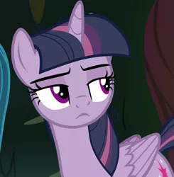 Size: 707x720 | Tagged: safe, derpibooru import, screencap, mean twilight sparkle, alicorn, pony, the mean 6, clone, cropped, disinterested, dismissive, female, lidded eyes, offscreen character