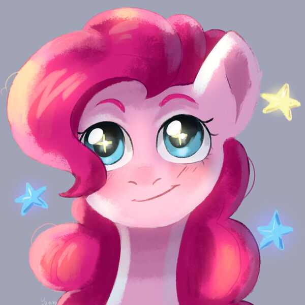 Size: 1024x1024 | Tagged: safe, artist:worldlofldreams, derpibooru import, pinkie pie, pony, bust, cute, diapinkes, gray background, portrait, simple background, solo, starry eyes, stars, wingding eyes