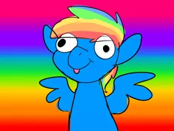 Size: 800x600 | Tagged: safe, artist:draikinator, derpibooru import, rainbow dash, pegasus, pony, :p, colored sketch, derp, eye clipping through hair, face of mercy, needs more saturation, rainbow background, silly, solo, stylistic suck, tongue out, wat