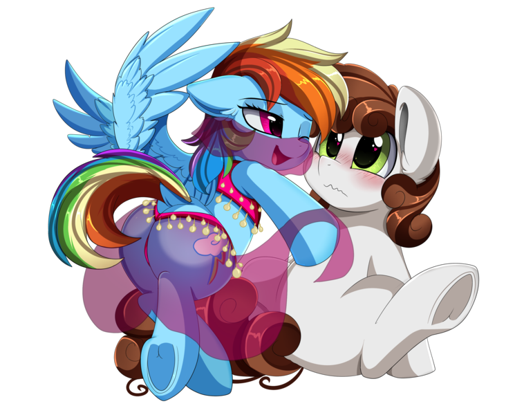Size: 3030x2400 | Tagged: suggestive, artist:pridark, derpibooru import, rainbow dash, oc, oc:dreamer, earth pony, pegasus, pony, adorasexy, belly dancer, blushing, canon x oc, clothes, cute, dashabetes, dock, female, frog (hoof), heart eyes, male, mare, one eye closed, open mouth, panties, pink underwear, rainmer, sexy, shipping, simple background, stallion, straight, stupid sexy rainbow dash, teasing, thong, transparent background, underhoof, underwear, veil, wingding eyes