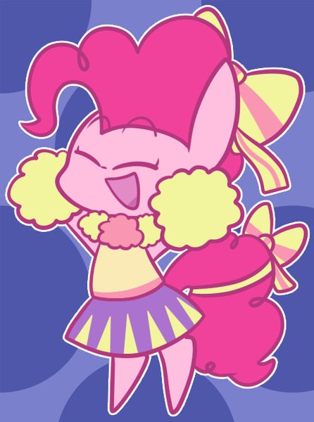 Size: 496x668 | Tagged: safe, artist:typhwosion, derpibooru import, pinkie pie, earth pony, pony, bipedal, bow, cheerleader, cheerleader outfit, cheerleader pinkie, clothes, cute, diapinkes, eyes closed, female, hair bow, mare, open mouth, pleated skirt, pom pom, skirt, solo, tail bow
