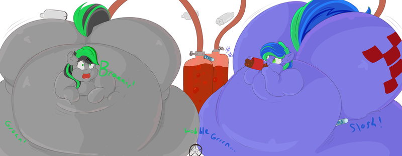 Size: 9000x3500 | Tagged: questionable, artist:epicenehs, derpibooru import, oc, oc:felicity stars, oc:varah bubble, unofficial characters only, pegasus, pony, anal insertion, belly, big belly, bottle, burp, butt, chugging, coke, coke bottle, duo, fat, female, hose, huge belly, huge butt, impossibly large belly, impossibly large butt, impossibly large everything, inflation, insertion, large butt, mentos, mentos and diet coke, morbidly obese, obese, plot, signature, simple background, soda, the ass was fat, weight gain, white background