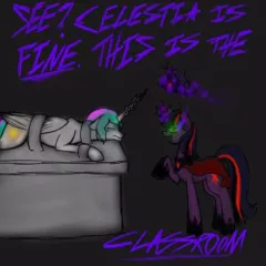 Size: 250x250 | Tagged: safe, artist:sinsays, derpibooru import, part of a set, princess celestia, twilight sparkle, alicorn, pony, unicorn, ask corrupted twilight sparkle, tumblr:ask corrupted twilight sparkle, betrayal, bondage, bondage cuffs, bondage furniture, bondage gear, bondage manacles, bound wings, cape, clothes, collar, color change, colored horn, corrupted, corrupted element of harmony, corrupted element of magic, corrupted twilight sparkle, crown, cuffs, curved horn, dark, dark equestria, dark magic, dark queen, dark world, darkened coat, darkened hair, duo, duo female, female, glowing horn, hoof shoes, horn, horn crystals, insanity, jewelry, magic, magic suppression, manacles, necklace, part of a series, picture for breezies, queen twilight, regalia, shoes, sombra empire, sombra eyes, sombra's horn, table, tiara, tumblr, tyrant sparkle, unicorn twilight, wings
