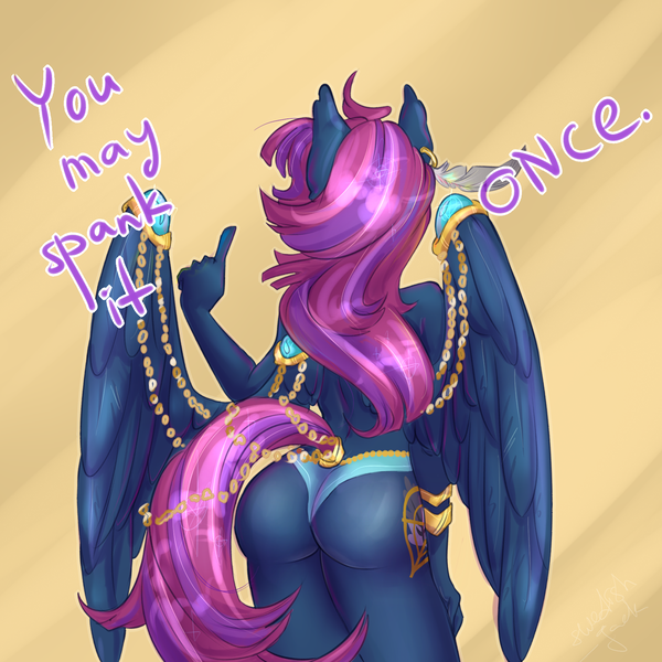 Size: 1681x1681 | Tagged: anthro, anthro oc, artist:fukudka, clothes, commission, derpibooru import, dialogue, female, oc, panties, pegasus, solo, solo female, suggestive, underwear, unofficial characters only, ych result, you may spank it once