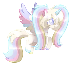 Size: 1541x1390 | Tagged: safe, artist:sugaryicecreammlp, derpibooru import, oc, oc:angel cake, alicorn, pony, colored wings, female, mare, multicolored wings, rainbow alicorn, simple background, solo, transparent background, wings