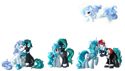 Size: 3253x1843 | Tagged: safe, artist:xnightmelody, derpibooru import, oc, oc:cello sonata, oc:fair key, oc:ruby hop, oc:teary choir, unofficial characters only, earth pony, pony, unicorn, female, filly, halo, male, mare, simple background, stallion, transparent background