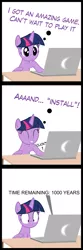 Size: 3150x9450 | Tagged: safe, artist:mrkat7214, derpibooru import, twilight sparkle, twilight sparkle (alicorn), alicorn, pony, comic:twilight vs. computer, comic, computer, female, laptop computer, mare, solo