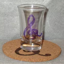 Size: 1338x1338 | Tagged: artist:malte279, cleft, coaster, cork, craft, cutie mark, derpibooru import, glass, glass painting, octavia melody, pyrography, safe, shot glass, traditional art