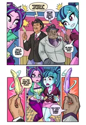 Size: 1751x2554 | Tagged: suggestive, artist:art-2u, derpibooru import, aria blaze, sonata dusk, comic:the money briefcase, equestria girls, rainbow rocks, big breasts, bracelet, breasts, busty aria blaze, busty sonata dusk, cleavage, comic, crossover, don turtelli, feather, fedora, female, hat, imminent tickles, male, midriff, pigtails, ponytail, spiked wristband, teenage mutant ninja turtles, twintails, wristband