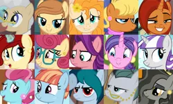 Size: 2132x1280 | Tagged: safe, derpibooru import, cloudy quartz, cookie crumbles, cup cake, mayor mare, ms. harshwhinny, pear butter, posey shy, spoiled rich, stellar flare, twilight velvet, windy whistles, oc, oc:beauty mark, oc:cream heart, oc:delta vee, oc:golden brooch, earth pony, pegasus, pony, unicorn, eyelashes, female, freckles, glasses, horn, milf, milf six, mom six, mother