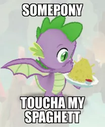 Size: 810x972 | Tagged: dead meme, derpibooru import, dragon, edit, edited screencap, game, gameloft, meme, safe, screencap, solo, somebody toucha my spaghet, spike, winged spike