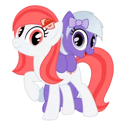 Size: 3000x3000 | Tagged: safe, artist:bigshot232, derpibooru import, oc, oc:comment, oc:hide image, ponified, unofficial characters only, earth pony, pegasus, pony, 2019 community collab, derpibooru, derpibooru community collaboration, derpibooru ponified, duo, female, happy, looking at you, mare, meta, open mouth, show accurate, sitting, smiling, vector