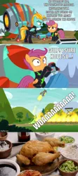 Size: 500x1122 | Tagged: abuse, bad end, comic, dark comedy, derpibooru import, edit, edited screencap, funny, implied death, lightning dust, meme, raped, rocket, safe, scootabuse, scootachicken, scootaloo, screencap, screencap comic, we are going to hell