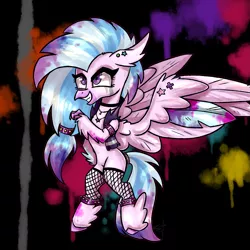 Size: 1861x1861 | Tagged: artist:lixthefork, bracelet, clothes, derpibooru import, female, fishnets, hippogriff, jewelry, necklace, punk, safe, silverstream, solo, spiked wristband, vest, wristband