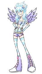 Size: 900x1600 | Tagged: artist:y-firestar, clothes, cloudchaser, converse, cutechaser, cutie mark accessory, derpibooru import, eared humanization, human, human coloration, humanized, safe, shoes, simple background, socks, solo, striped socks, transparent background, winged humanization, wings