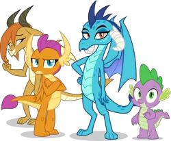 Size: 5913x4873 | Tagged: absurd resolution, artist:tomfraggle, changedling, changeling, derpibooru import, disguise, disguised changeling, dragon, dragonellus, dragoness, dragon ocellus, female, ocellus, one of these things is not like the others, princess ember, safe, simple background, smolder, spike, transparent background, vector