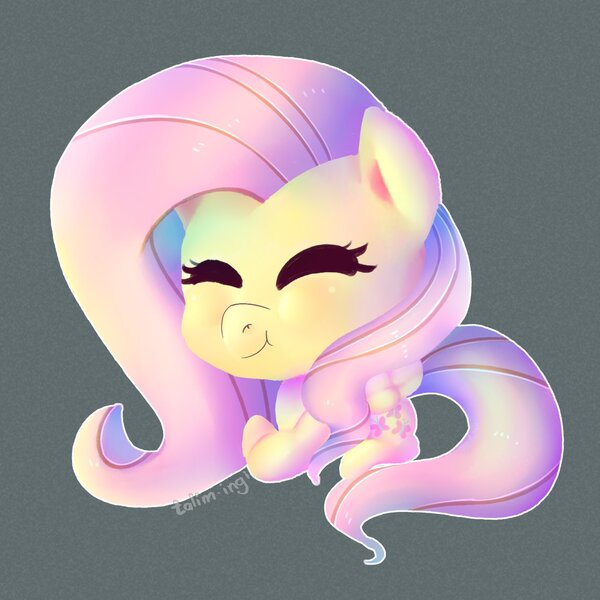 Size: 1500x1500 | Tagged: safe, artist:talimingi, derpibooru import, fluttershy, pegasus, pony, chibi, cute, eyes closed, female, image, jpeg, mare, shyabetes, simple background, solo